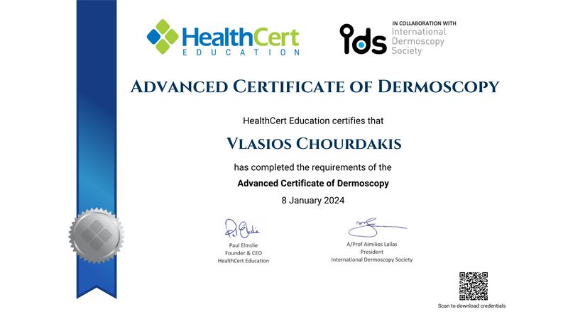 VlasiosChourdakis_Advanced Certificate of Dermoscopy, 2024